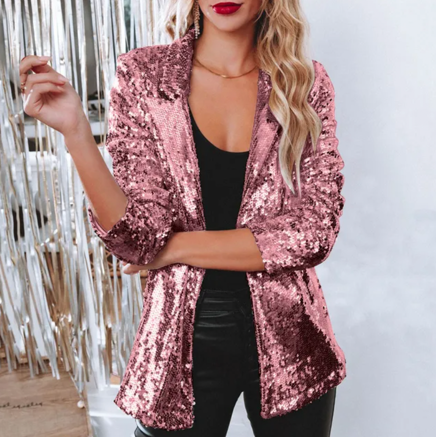 Blazer Women Sequins Shiny Open Long Sleeve for Party Outfits 7