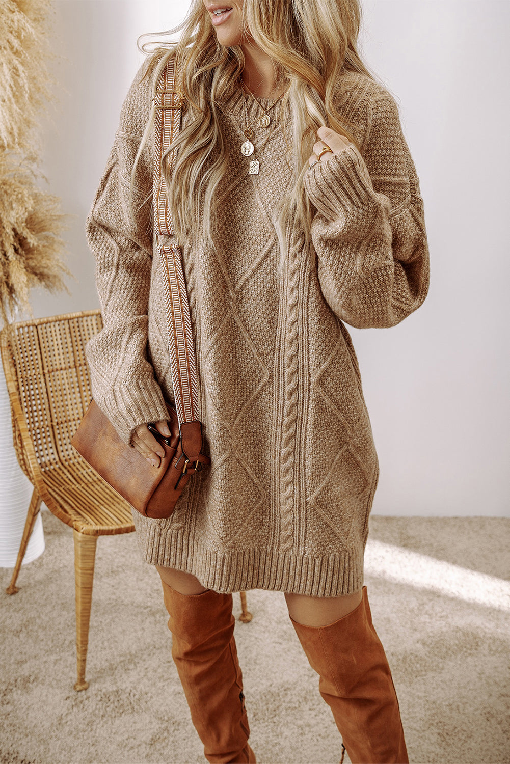 Women’s Cable Pattern Sweater Dress | Loose Fit