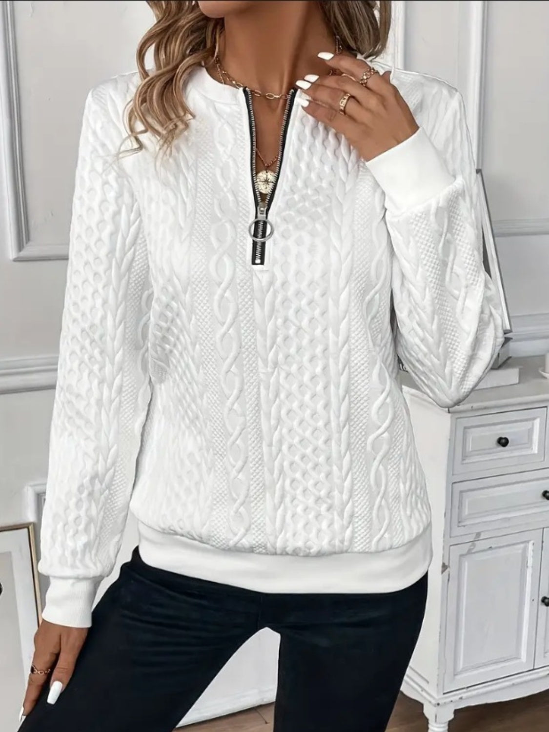 Women’s Textured Half Zip Sweatshirt | Long Sleeve