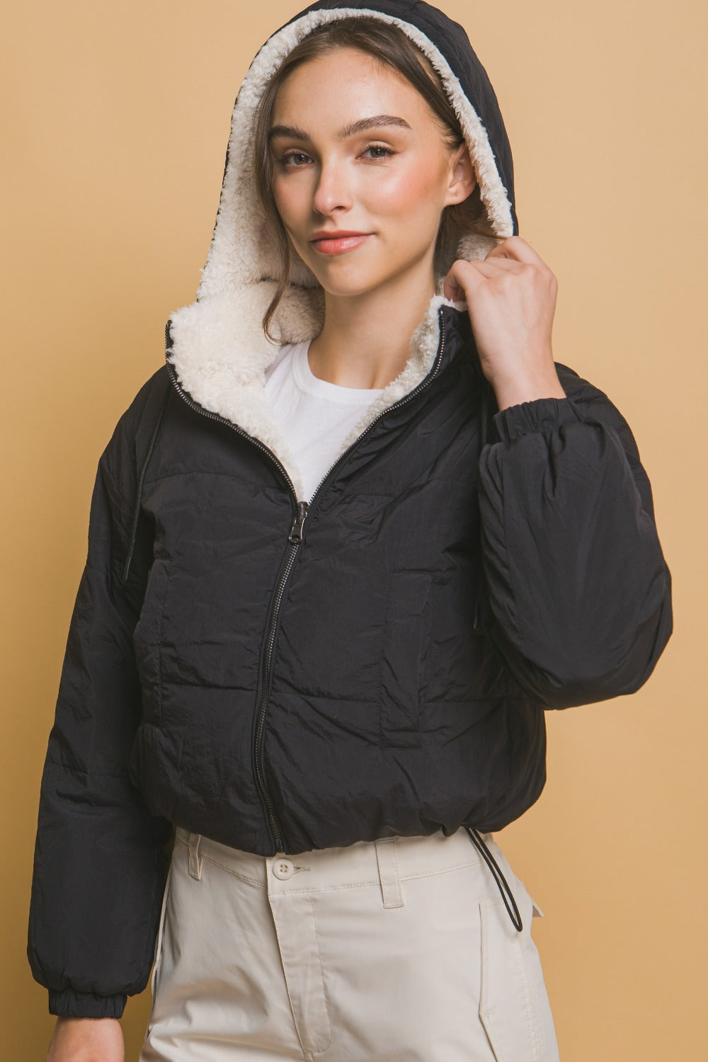 Women’s Cropped Hooded Reversible Jacket | Zip Up