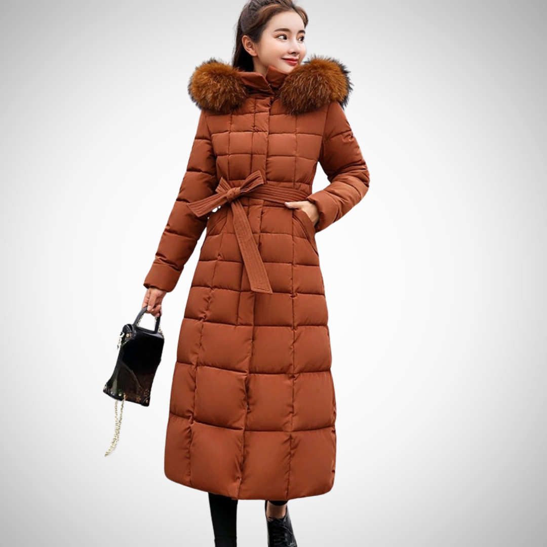 Carrie Long Belted Winter Puffer Coat for Women 0