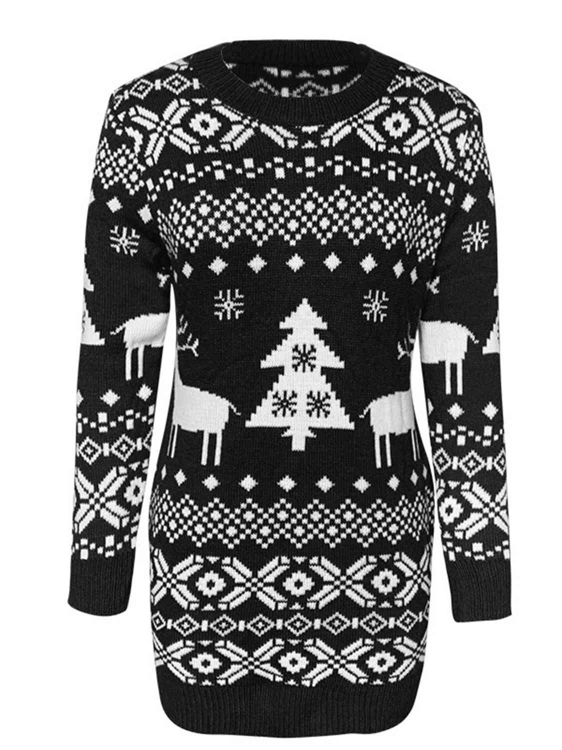 Women’s Christmas Round Neck Sweater Dress | Mini