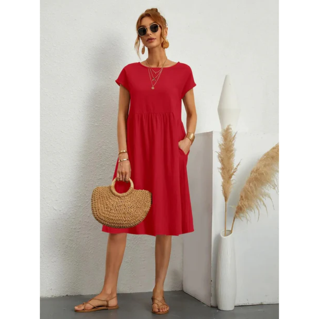 Elegant summer dress with short sleeves for women | Midi 0