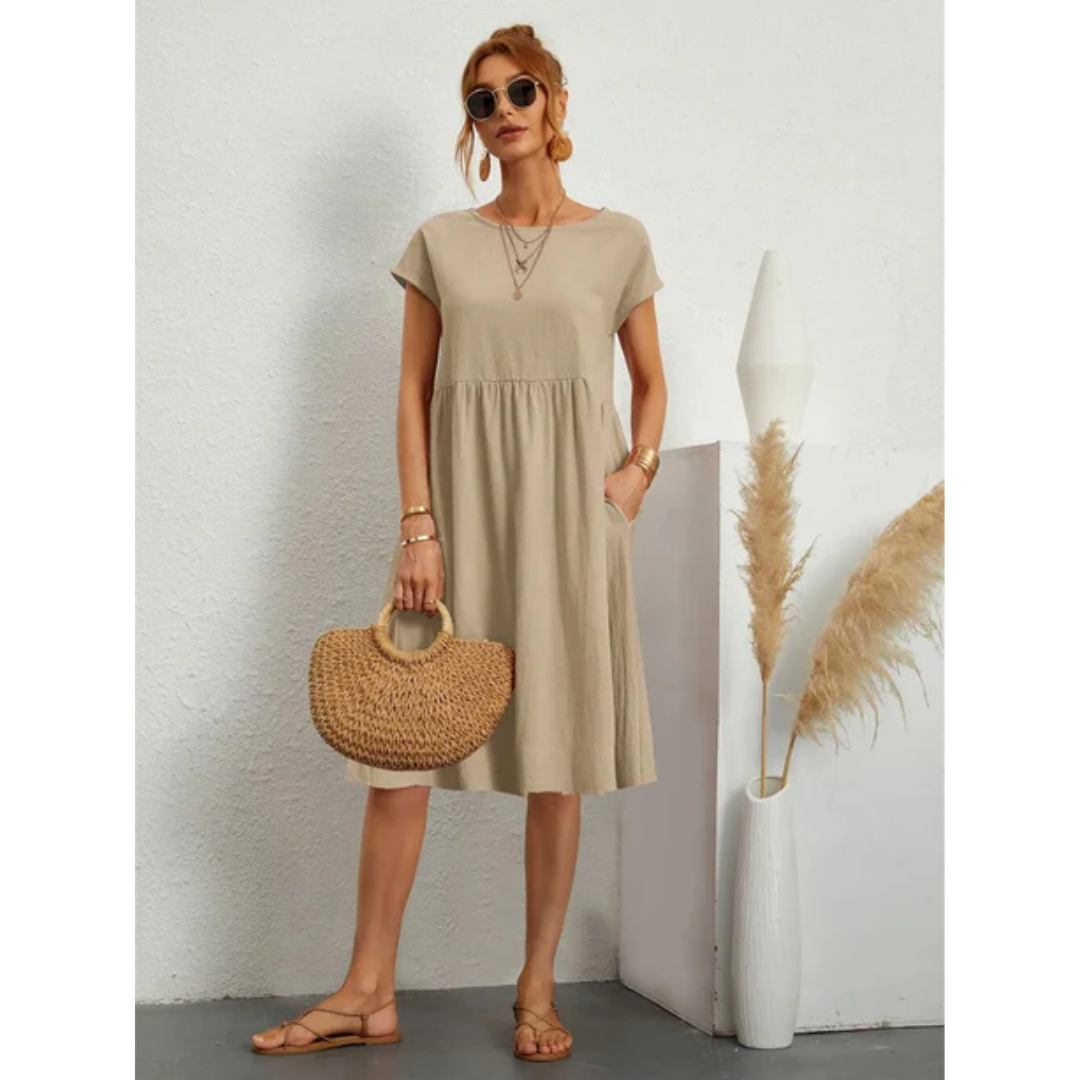 Elegant summer dress with short sleeves for women | Midi 1