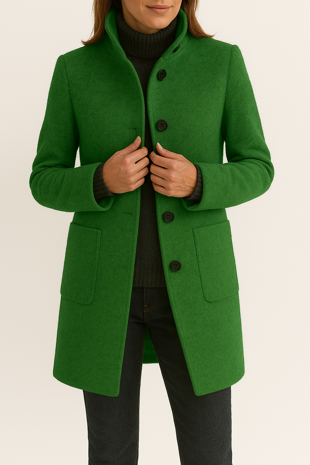 Jackets – Elegant polyester coat for women with stylish collar 1