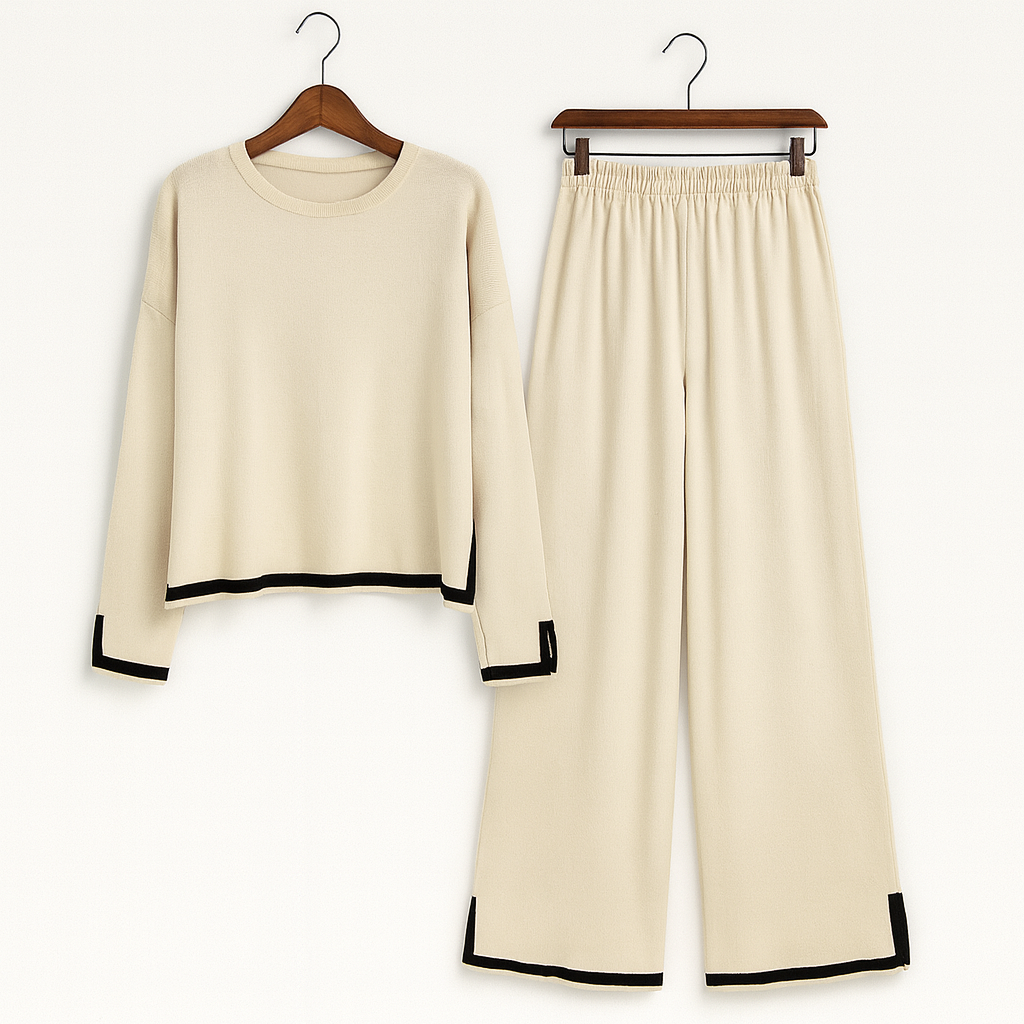 Knitted set with plain long-sleeved shirt and trousers 0