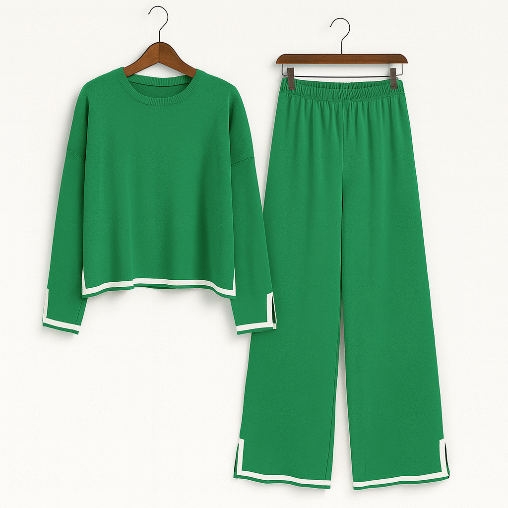 Knitted set with plain long-sleeved shirt and trousers 1