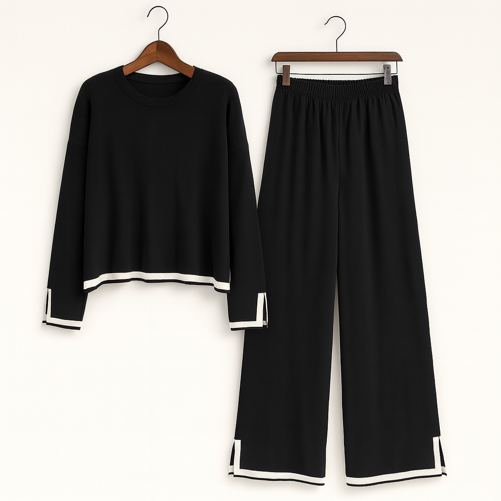 Knitted set with plain long-sleeved shirt and trousers 2