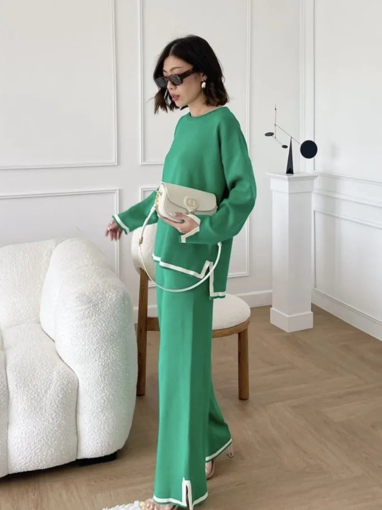 Knitted set with plain long-sleeved shirt and trousers 8