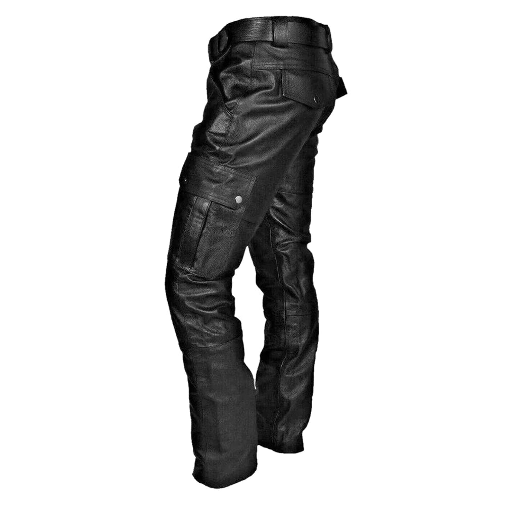Men's Biker Pants - Stylish Faux Leather Motorcycle Trousers with Cargo Pockets 3