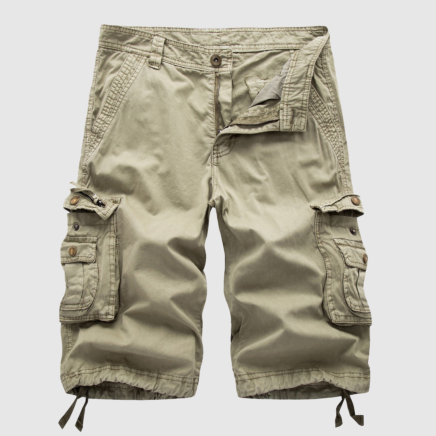 Men’s Cargo Shorts - Durable Cotton - Multiple Pockets - Knee-Length Casual Wear 0