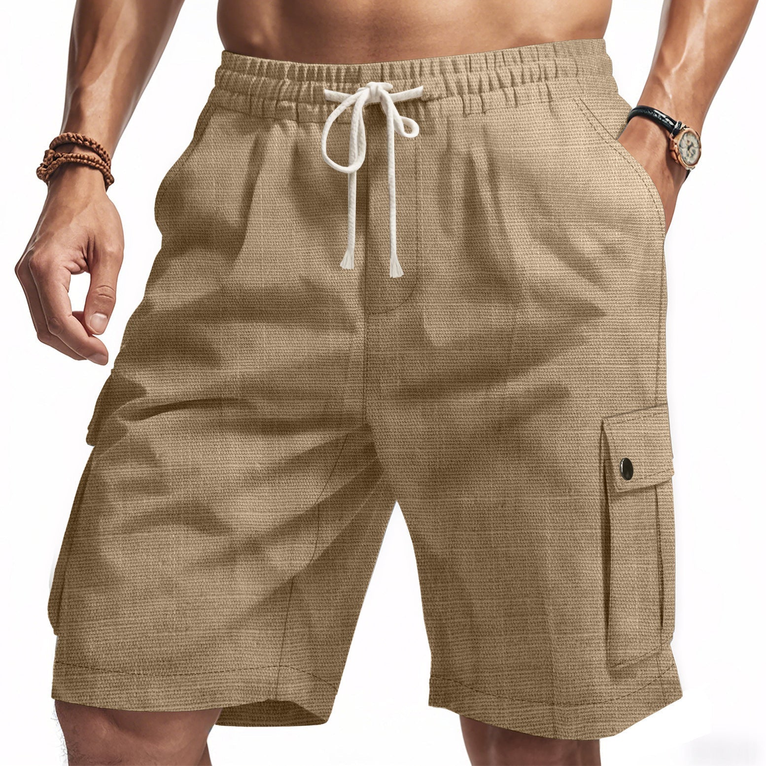 Men’s Cargo Shorts – Bamboo Linen – Relaxed Fit – Elastic Waist – Multi Pocket 2