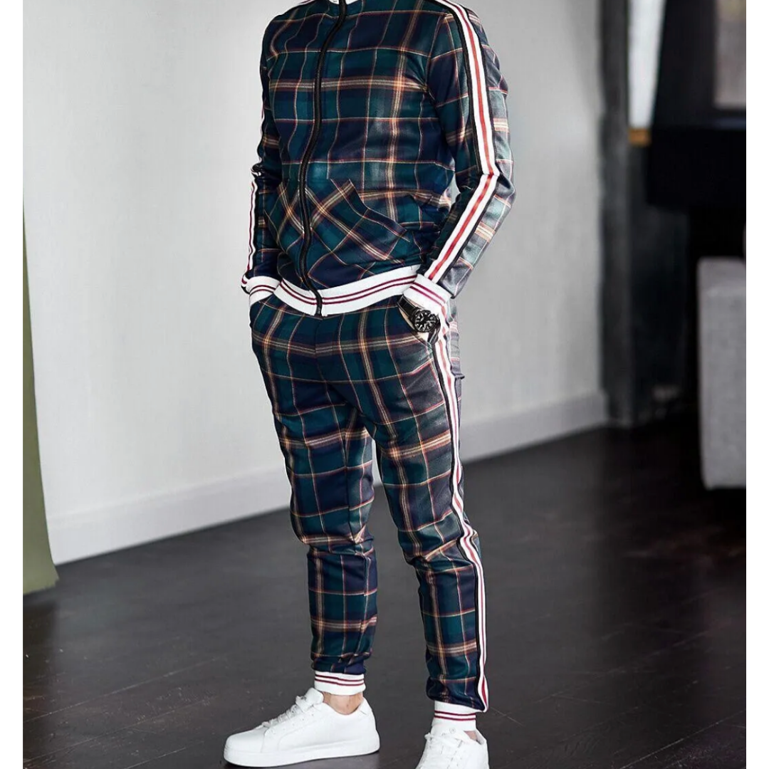 Men's Checked Classic Zipper Tracksuit Set | Two Pieces 0