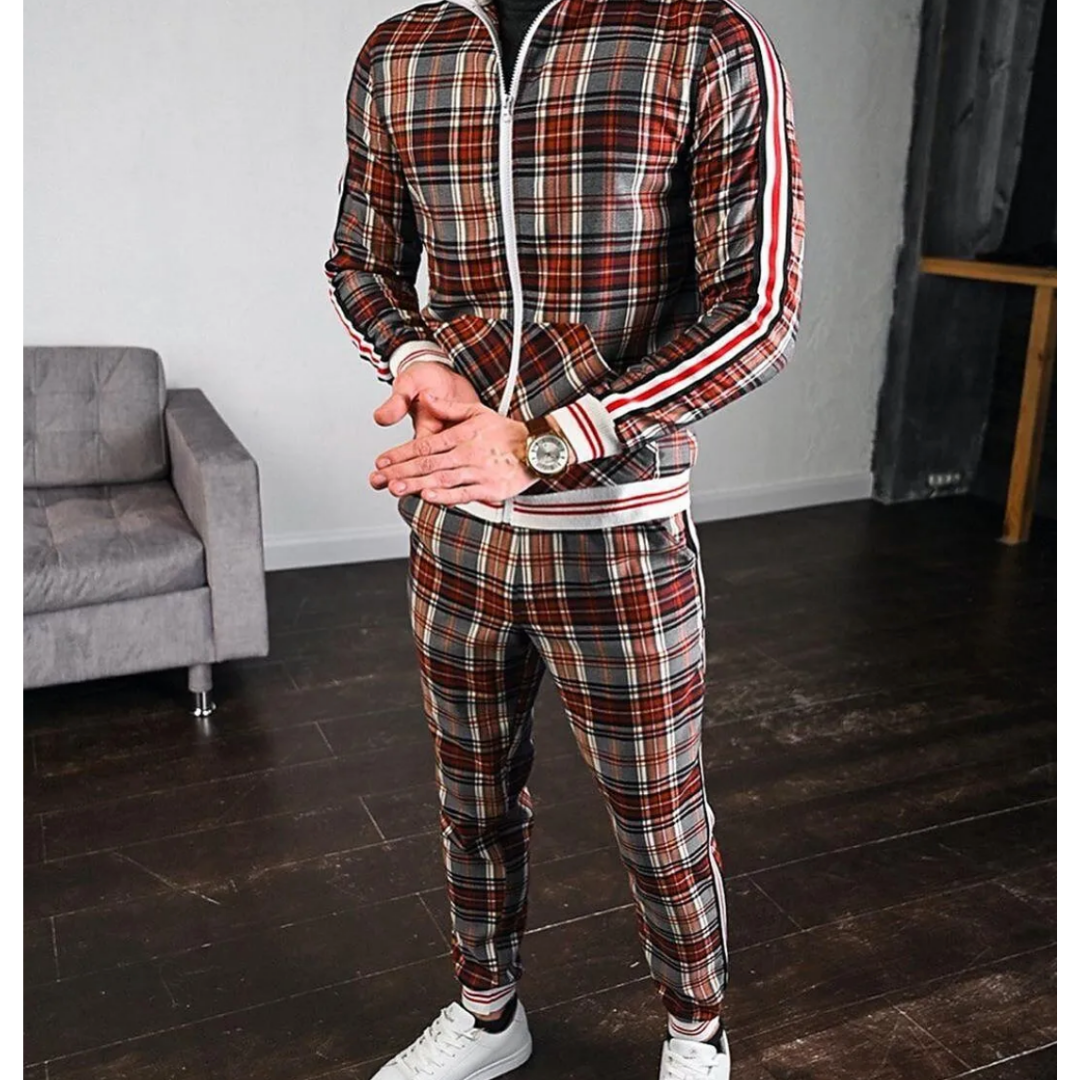 Men's Checked Classic Zipper Tracksuit Set | Two Pieces 4