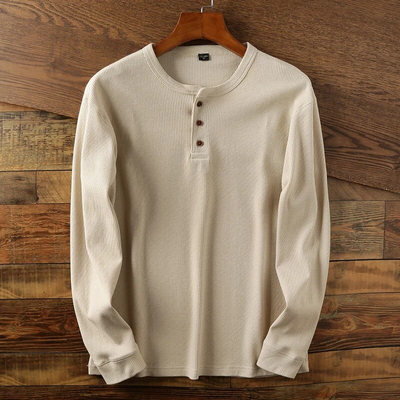 Men’s Long Sleeve Shirt | Waffle Knit Buttoned Collar 0
