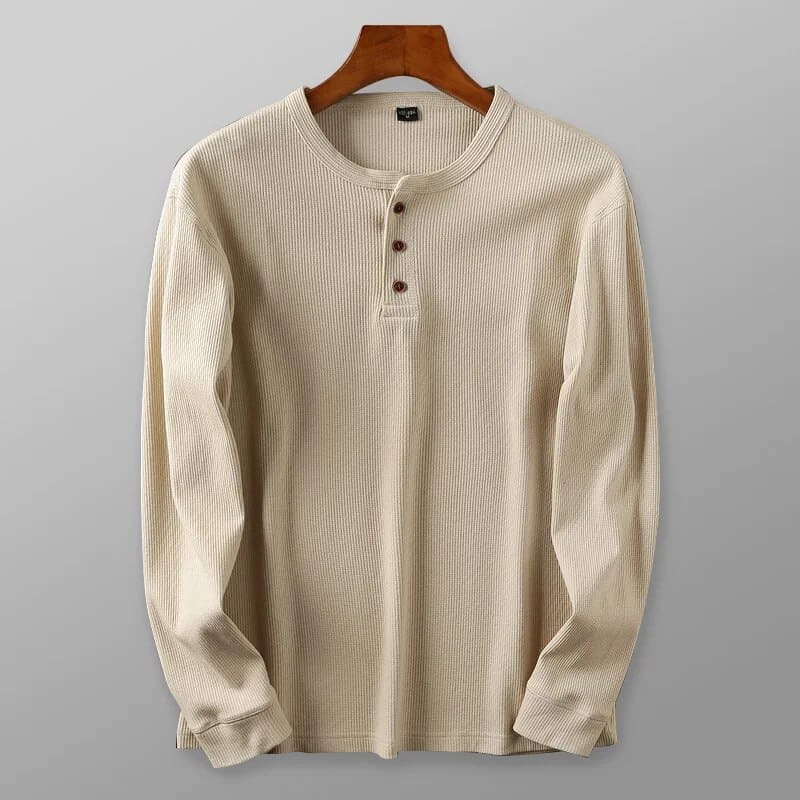 Men’s Long Sleeve Shirt | Waffle Knit Buttoned Collar 1