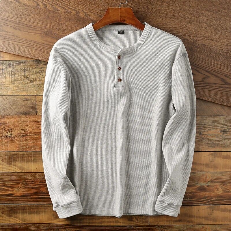 Men’s Long Sleeve Shirt | Waffle Knit Buttoned Collar 2