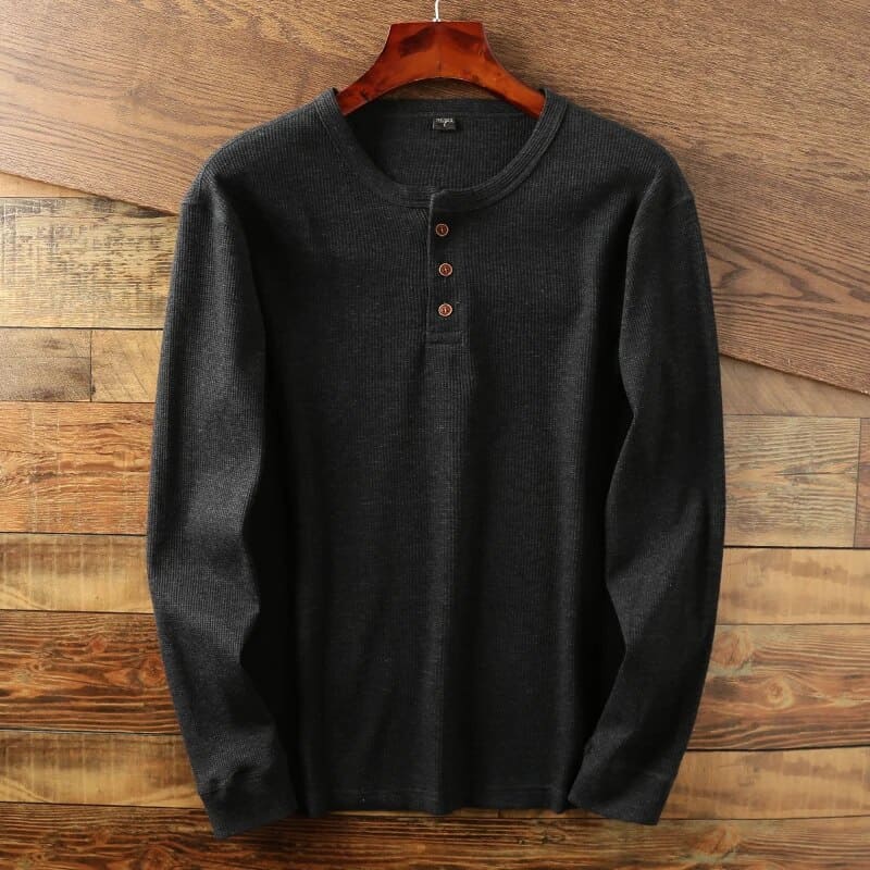 Men’s Long Sleeve Shirt | Waffle Knit Buttoned Collar 3