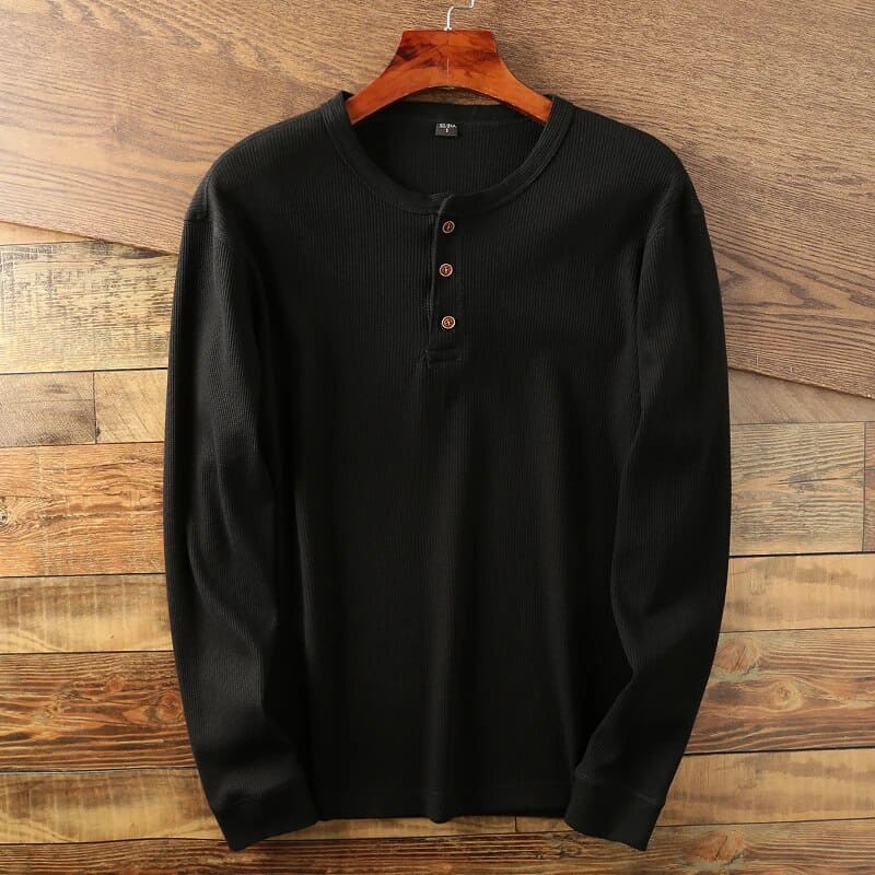 Men’s Long Sleeve Shirt | Waffle Knit Buttoned Collar 4