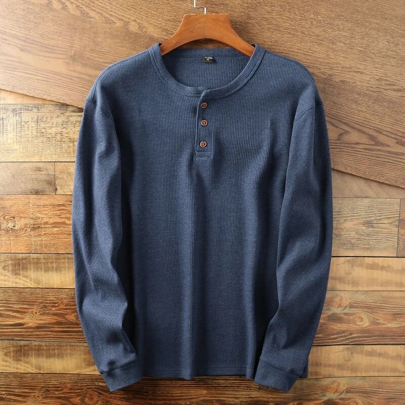 Men’s Long Sleeve Shirt | Waffle Knit Buttoned Collar 5