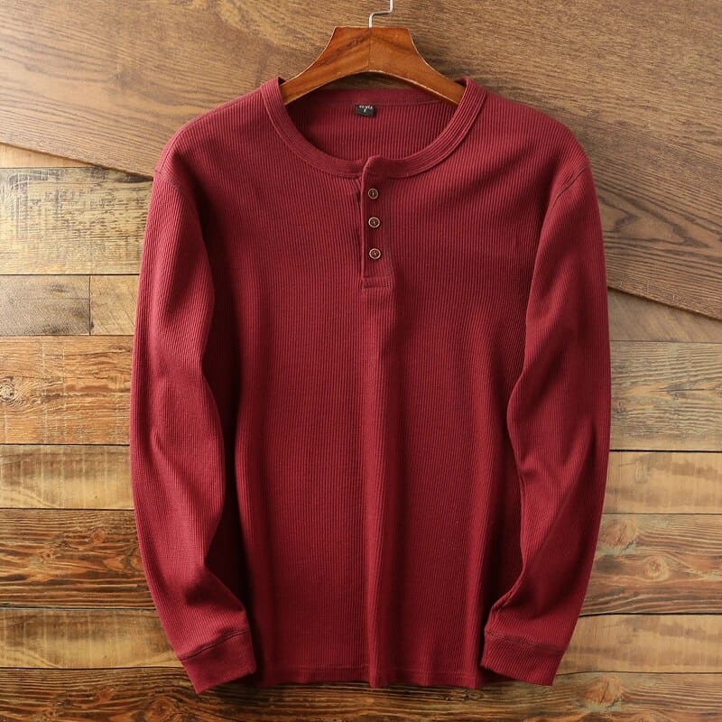 Men’s Long Sleeve Shirt | Waffle Knit Buttoned Collar 6