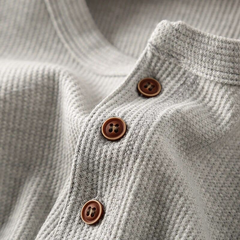 Men’s Long Sleeve Shirt | Waffle Knit Buttoned Collar 8