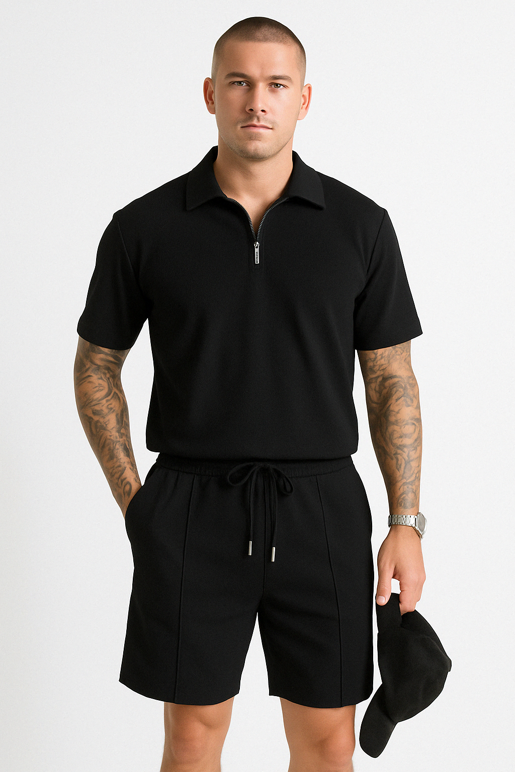 Men’s Polo and Shorts Set – Relaxed Fit – Zipper Neck – Drawstring Waist – Breathable Cotton 3