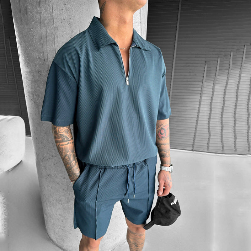 Men’s Polo and Shorts Set – Relaxed Fit – Zipper Neck – Drawstring Waist – Breathable Cotton 4