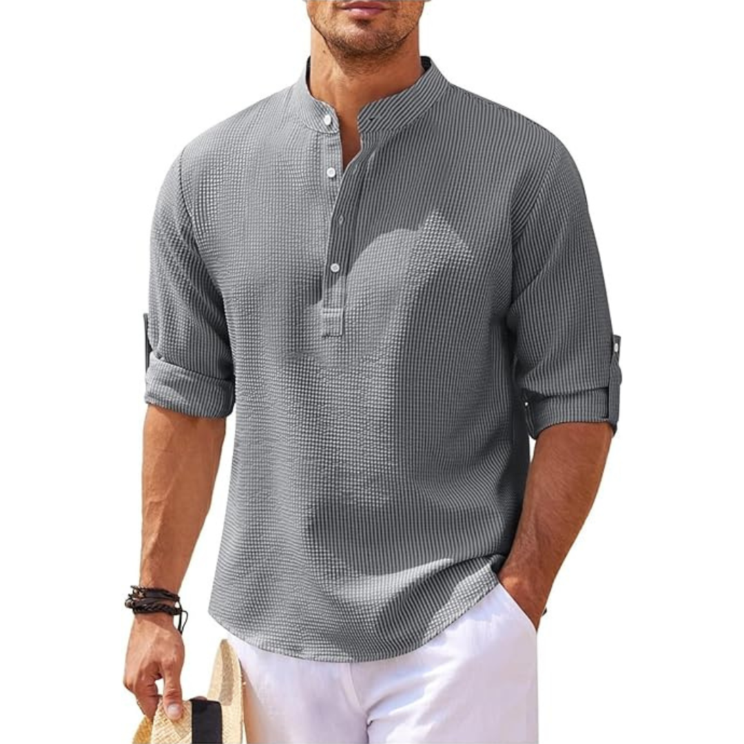 Men's Summer Shirt with Stand-Up Collar | Half Button 0