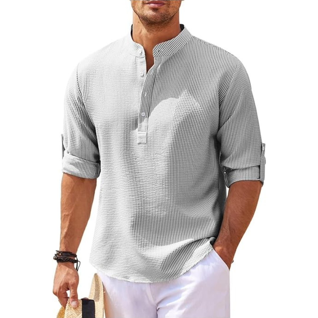 Men's Summer Shirt with Stand-Up Collar | Half Button 6