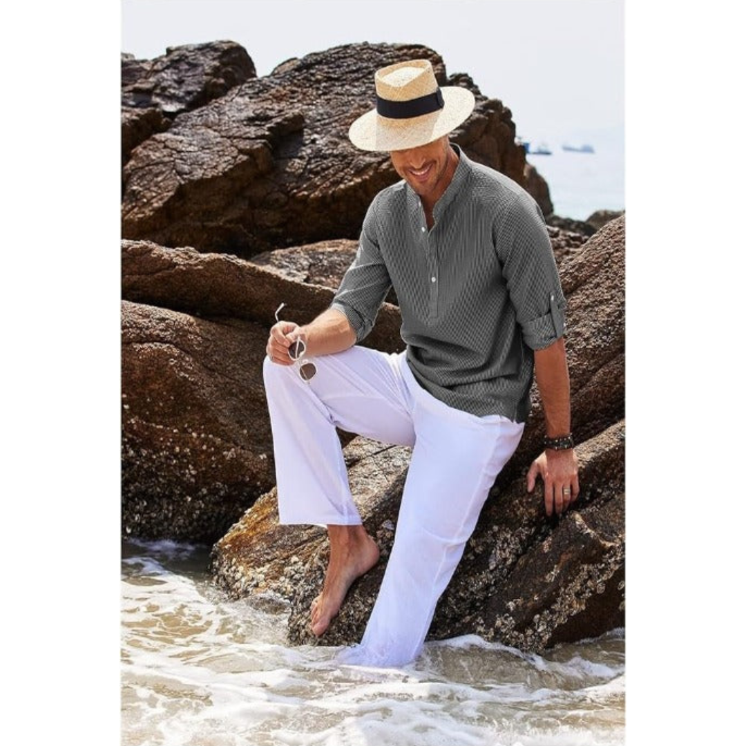 Men's Summer Shirt with Stand-Up Collar | Half Button 7