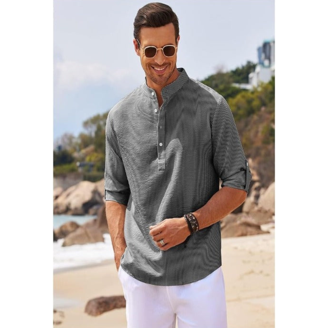 Men's Summer Shirt with Stand-Up Collar | Half Button 8
