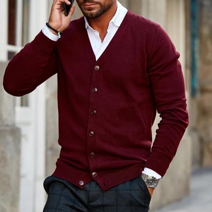 Men's V-Neck Button Cardigan | Smart Casual Fit 0