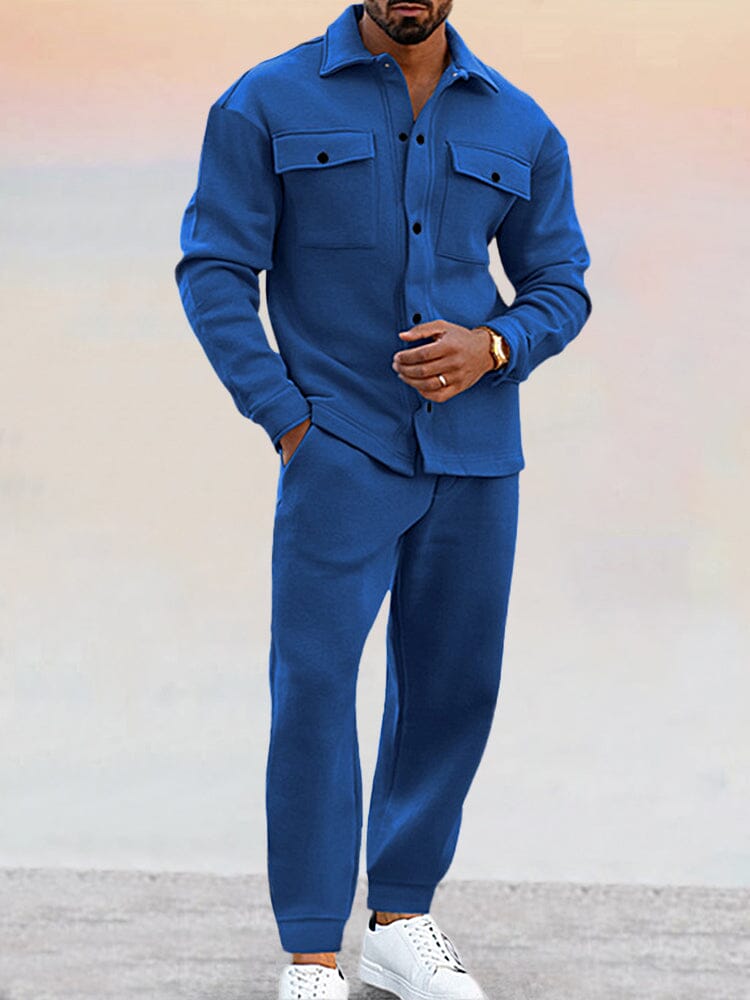 Men's shirt with buttons and pants athleisure two piece set 1