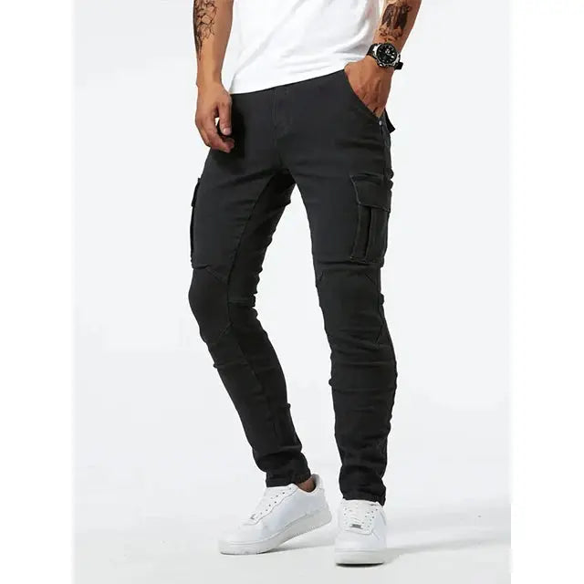 Men’s slim tapered denim cargo pants – stretch jeans with pockets for casual & streetwear 0