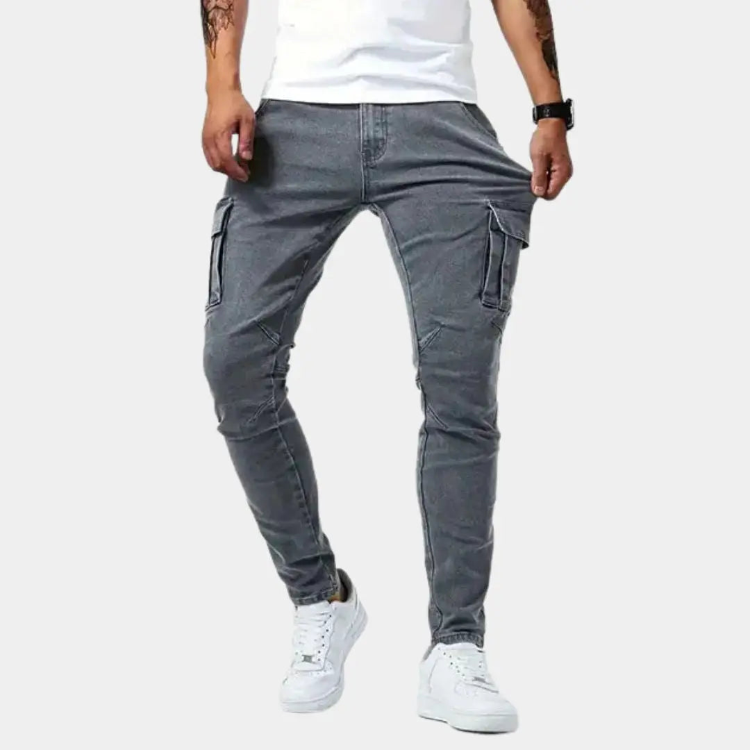 Men’s slim tapered denim cargo pants – stretch jeans with pockets for casual & streetwear 1