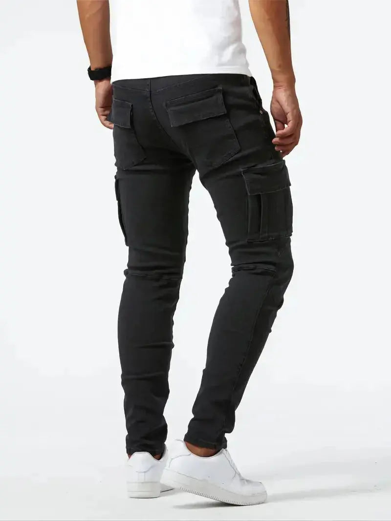 Men’s slim tapered denim cargo pants – stretch jeans with pockets for casual & streetwear 2