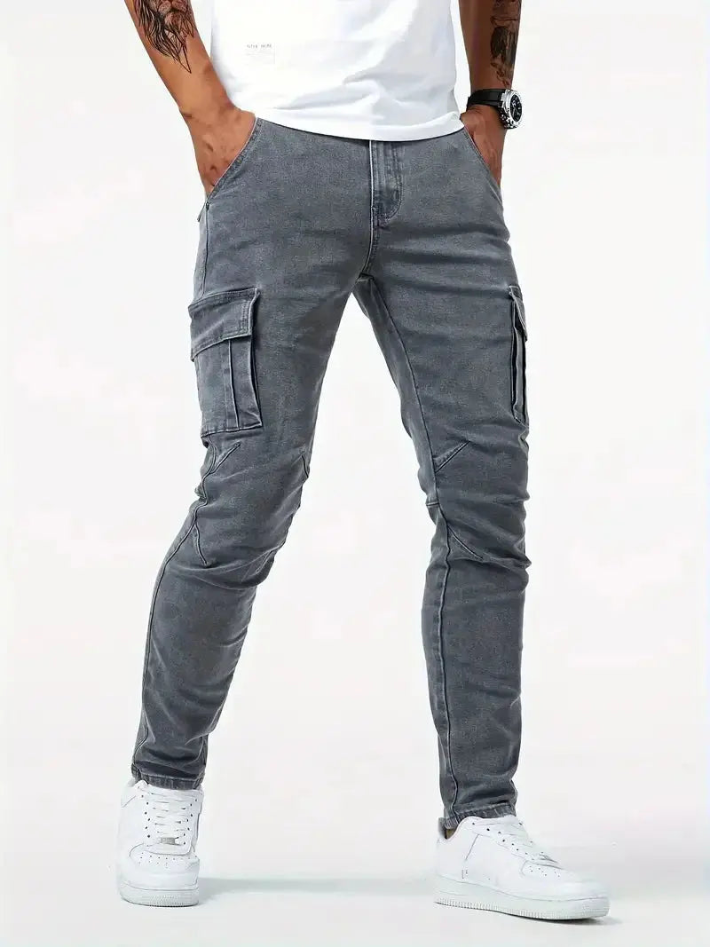 Men’s slim tapered denim cargo pants – stretch jeans with pockets for casual & streetwear 3