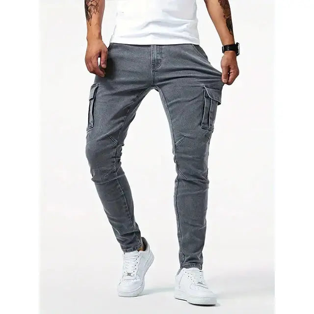 Men’s slim tapered denim cargo pants – stretch jeans with pockets for casual & streetwear 4