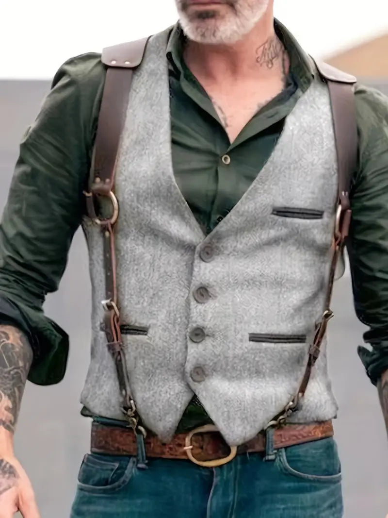 Men's vintage V-neck reversible vest 2