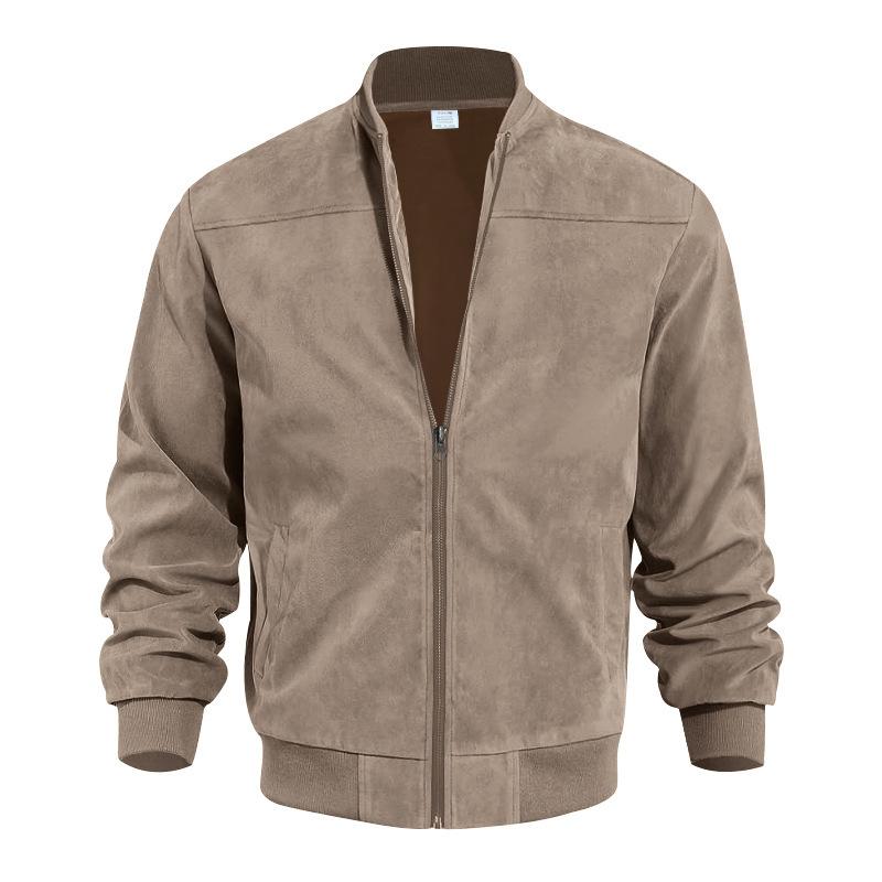 Men's vintage suede jacket with stand-up collar 10