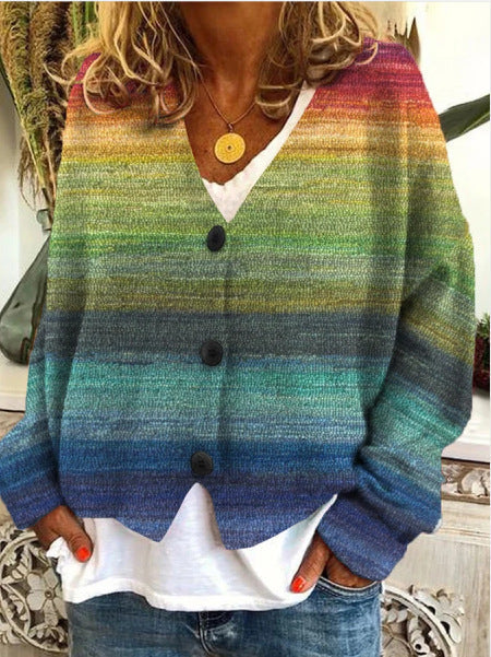 Multicolored button-front cardigan for women | Warm 2