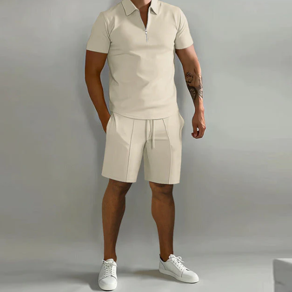 Polo shirt with zipper and shorts with a cord for men 0