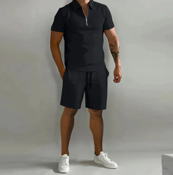 Polo shirt with zipper and shorts with a cord for men 1