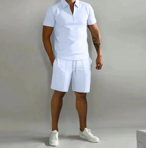 Polo shirt with zipper and shorts with a cord for men 2