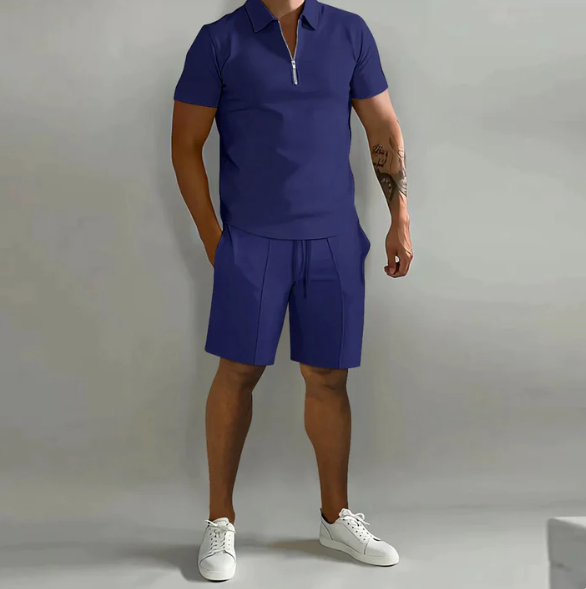 Polo shirt with zipper and shorts with a cord for men 4