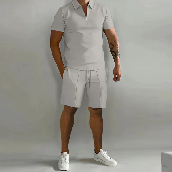 Polo shirt with zipper and shorts with a cord for men 5