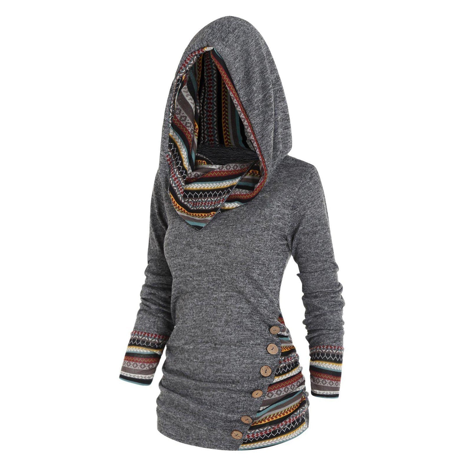 Relaxed hoodie with tribal pattern 0