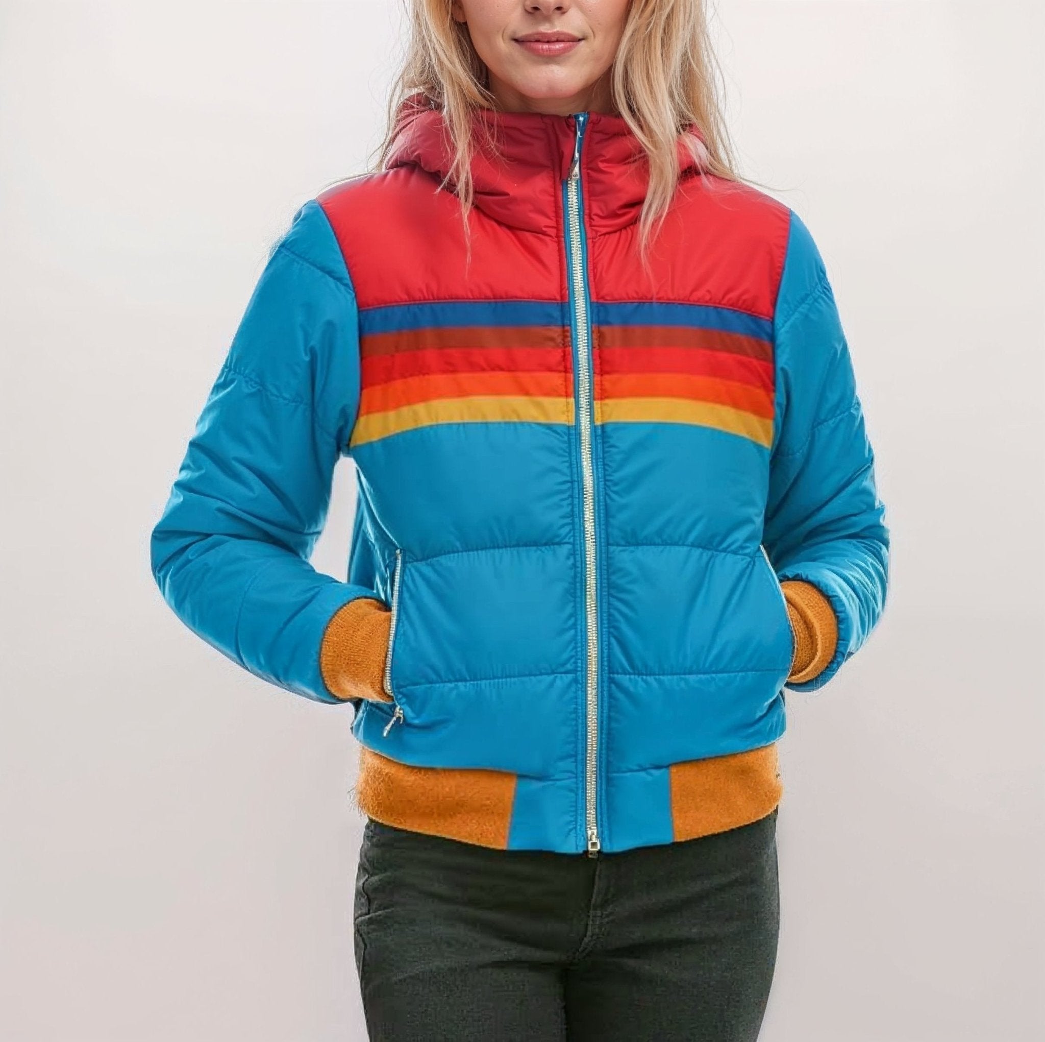 Retro Colourblock Puffer Jacket | Lightweight Insulation | Vintage Style | Fall & Spring Layering 4