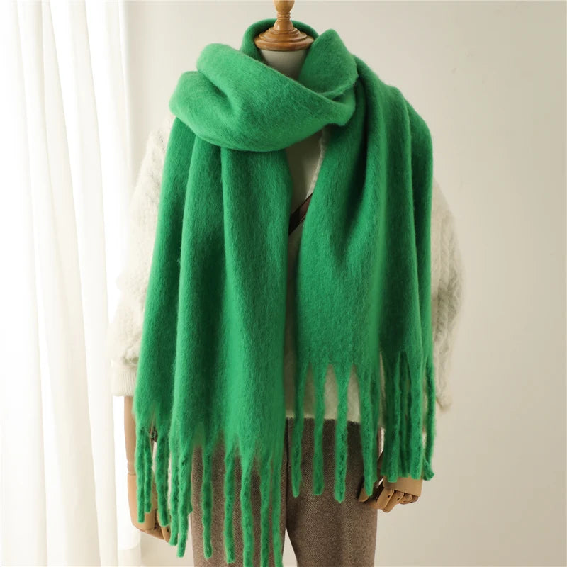 Scarf for women made of polyester, warm winter pashmina with large fringes, soft and thick 12